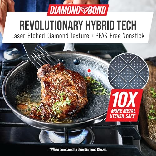 Blue Diamond Hybrid Nonstick Stainless Steel 10” Frying Pan, PFAS-Free Ceramic Diamond Surface Skillet, Diamond Bond Powerful Searing, Dishwasher Safe, Stay-Cool Handle, Induction Ready, All Cooktops - My Kitchen Products
