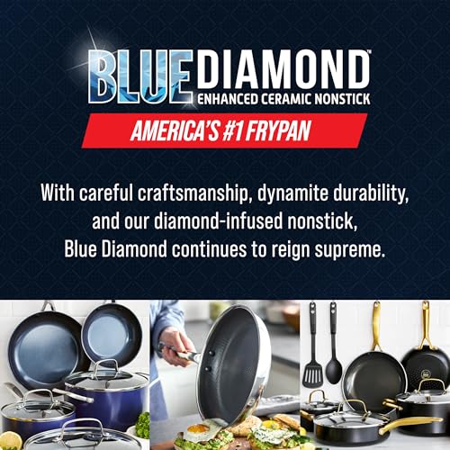 Blue Diamond Hybrid Nonstick Stainless Steel 12 Piece Cookware Set, Tri-Ply PFAS-Free Ceramic Diamond Bond Pots & Pans, Dishwasher & Oven Safe to 850F, Induction Ready, Metal Utensil Safe, Silver - My Kitchen Products
