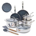Blue Diamond Hybrid Nonstick Stainless Steel 12 Piece Cookware Set, Tri-Ply PFAS-Free Ceramic Diamond Bond Pots & Pans, Dishwasher & Oven Safe to 850F, Induction Ready, Metal Utensil Safe, Silver - My Kitchen Products