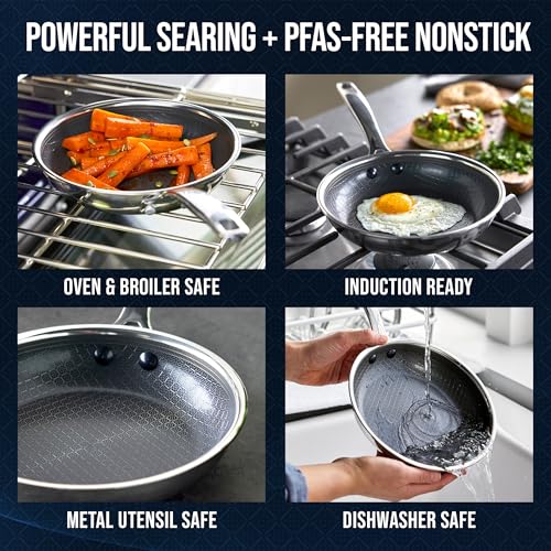 Blue Diamond Hybrid Nonstick Stainless Steel 8” Frying Pan, PFAS-Free Ceramic Skillet, Diamond Bond Powerful Searing, Egg & Omelet Pan, Dishwasher Safe, Stay-Cool Handle, Induction Ready, All Cooktops - My Kitchen Products