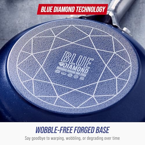 Blue Diamond Nonstick 2QT Saucepan with Lid, Non Toxic PFAS-Free Diamond Ceramic, Dishwasher & Oven Safe, Metal Utensil Safe Pot, Stay Cool Handle, Chef Pan, Glass Lid, Blue - My Kitchen Products