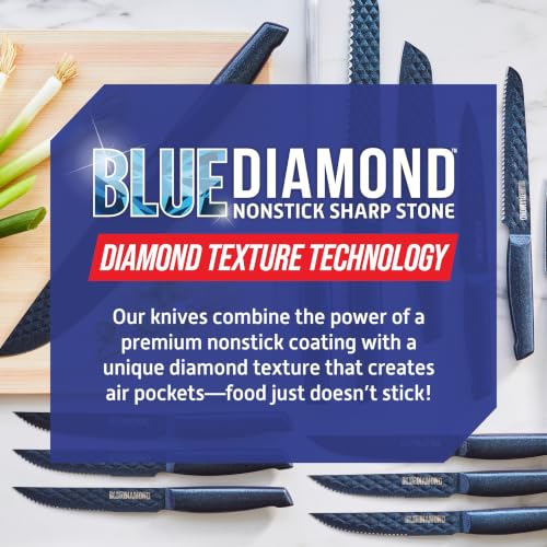 Blue Diamond Sharp Stone 14 Piece Knife Block Set, PFAS-Free Nonstick Diamond Textured Stainless Steel Blades, Rust Resistant Kitchen Cutlery, Chef & Steak Knives, Dishwasher Safe, Navy - My Kitchen Products