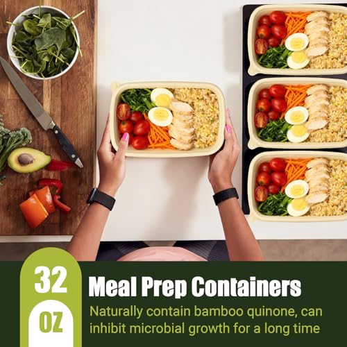 Bmboryxa 25Pack(50pcs) Meal Prep Containers Reusable, 32oz Bamboo-Powder Food Containers with Lids, Plant-based To Go Containers for Lunch - Microwave, Freezer, Dishwasher Safe - My Kitchen Products
