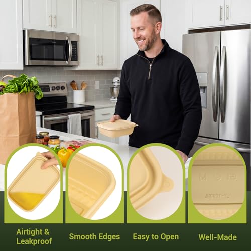 Bmboryxa 25Pack(50pcs) Meal Prep Containers Reusable, 32oz Bamboo-Powder Food Containers with Lids, Plant-based To Go Containers for Lunch - Microwave, Freezer, Dishwasher Safe - My Kitchen Products