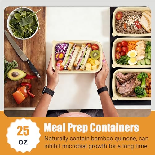 Bmboryxa 50Pack Meal Prep Containers Reusable with Lids, 25oz Bamboo-Powder Food Containers for Lunch Portion Control To Go Takeout Party Supplies, Safe for Microwave Freezer Dishwasher - My Kitchen Products