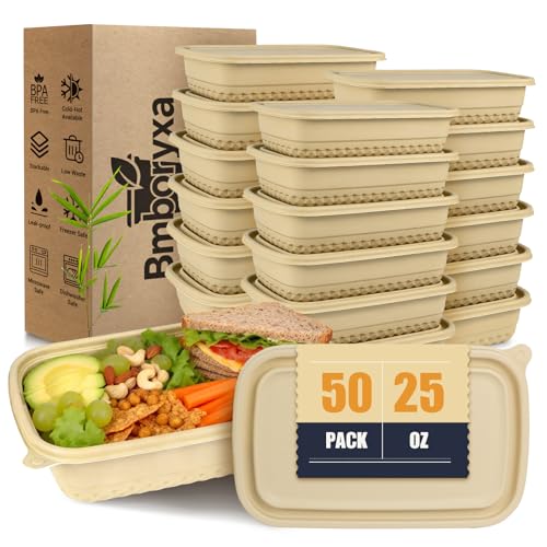 Bmboryxa 50Pack Meal Prep Containers Reusable with Lids, 25oz Bamboo-Powder Food Containers for Lunch Portion Control To Go Takeout Party Supplies, Safe for Microwave Freezer Dishwasher - My Kitchen Products