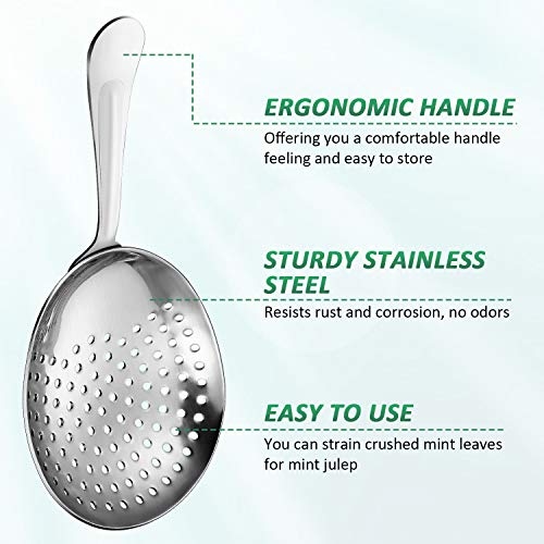 Boao 2 Pack Julep Strainers Stainless Steel Strainer Cocktail Spoon for Loose Tea Filter Practical Bar Colander Tool for Commercial Bar Use (Silver) - My Kitchen Products