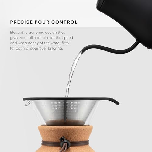 Bodum 27oz Bistro Gooseneck Electric Water Kettle, Pour Over Coffee & Tea, Stainless Steel, Matte Black - My Kitchen Products