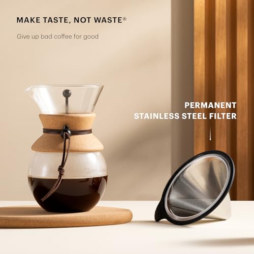 Bodum 34oz Pour Over Coffee Maker, High-Heat Borosilicate Glass with Reusable Stainless Steel Filter and Cork Grip - Made in Portugal - My Kitchen Products
