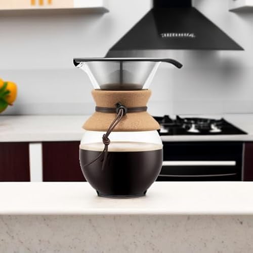 Bodum 34oz Pour Over Coffee Maker, High-Heat Borosilicate Glass with Reusable Stainless Steel Filter and Cork Grip - Made in Portugal - My Kitchen Products