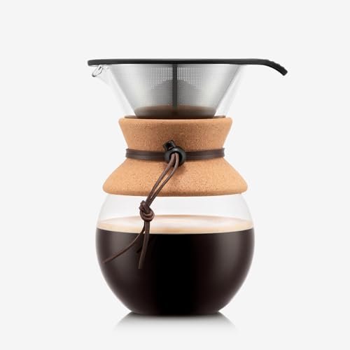 Bodum 34oz Pour Over Coffee Maker, High-Heat Borosilicate Glass with Reusable Stainless Steel Filter and Cork