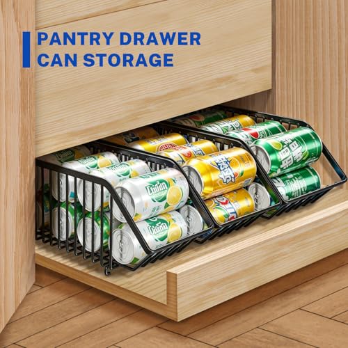 Boeetech Stackable Soda Can Organizer Rack, Stacking Can Dispensers Refrigerator Organizer Bins Pop Soda Dispenser Canned For Fridge, Freezer, Kitchen, Cabinets (Black, 6) - My Kitchen Products
