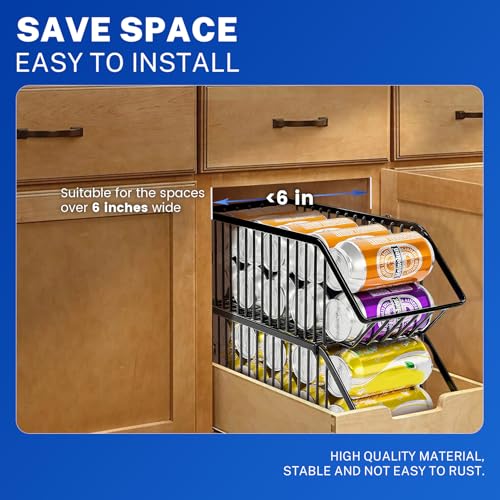 Boeetech Stackable Soda Can Organizer Rack, Stacking Can Dispensers Refrigerator Organizer Bins Pop Soda Dispenser Canned For Fridge, Freezer, Kitchen, Cabinets (Black, 6) - My Kitchen Products