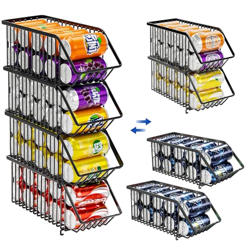 Boeetech Stackable Soda Can Organizer Rack, Stacking Can Dispensers Refrigerator Organizer Bins Pop Soda Dispenser Canned For Fridge, Freezer, Kitchen, Cabinets (Black, 6) - My Kitchen Products