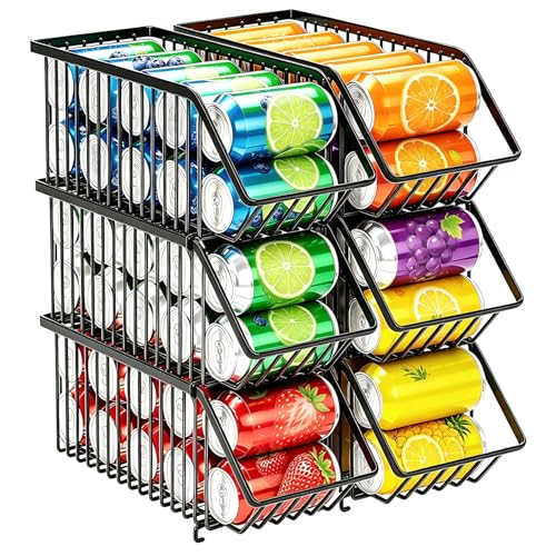 Boeetech Stackable Soda Can Organizer Rack, Stacking Can Dispensers Refrigerator Organizer Bins Pop Soda Dispenser Canned