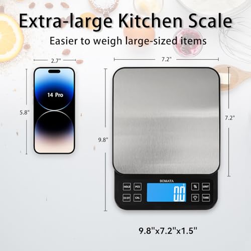 BOMATA Large Kitchen Scale with 0.1g/0.001oz High Precision, 5kg/11lb Bakery Scale with% Percentage Function, USB Rechargeable, Full-View Angle LCD with Backlight, Stainless Steel Pan - My Kitchen Products