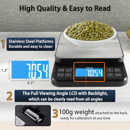 BOMATA Large Kitchen Scale with 0.1g/0.001oz High Precision, 5kg/11lb Bakery Scale with% Percentage Function, USB Rechargeable, Full-View Angle LCD with Backlight, Stainless Steel Pan - My Kitchen Products