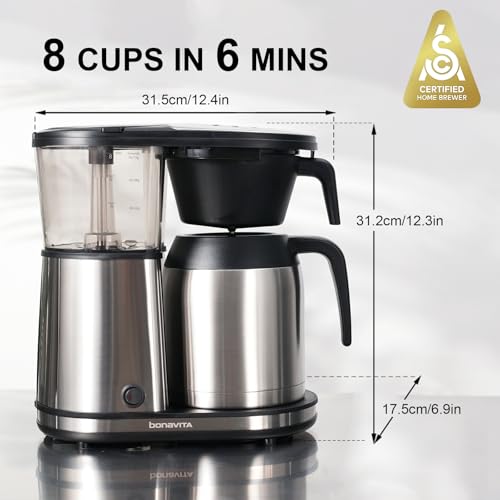 Bonavita 8 Cup Drip Coffee Maker Machine, One-Touch Pour Over, Auto Pause Brewing with Stainless Steel Double Wall Thermal Carafe, SCA Certified, Dishwasher Safe, BV1901TS - My Kitchen Products