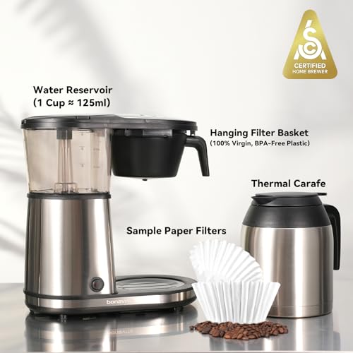 Bonavita 8 Cup Drip Coffee Maker Machine, One-Touch Pour Over, Auto Pause Brewing with Stainless Steel Double Wall Thermal Carafe, SCA Certified, Dishwasher Safe, BV1901TS - My Kitchen Products