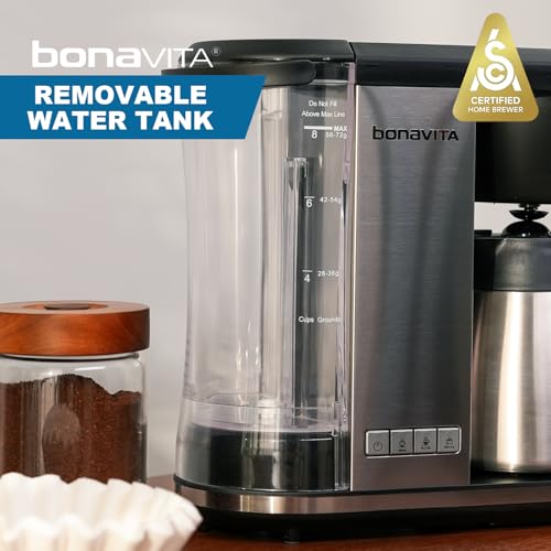 Bonavita Enthusiast 8 Cup Drip Coffee Brewer, Pour Over, SCA Certified Coffee Machine with Thermal Carafe, Stainless Steel Panel, Removable Reservoir - My Kitchen Products