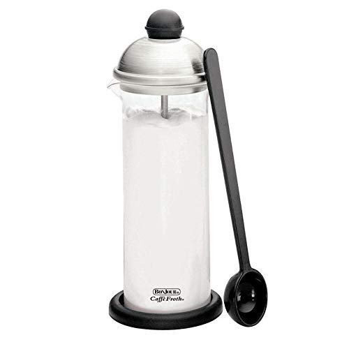 BonJour Coffee Glass and Stainless Steel Manual Milk Frother, 16-Ounce, Caffé Froth Monet - My Kitchen Products