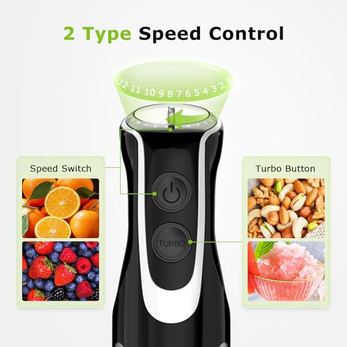 Bonsenkitchen 4-in-1 Immersion Blender Handheld with Food Processor, 12 Speeds Hand Blender with Turbo Mode, Stainless Steel Blade, Egg Whisk, Beaker & Chopper Bowl, Stick Mixer for Smoothie, Puree - My Kitchen Products