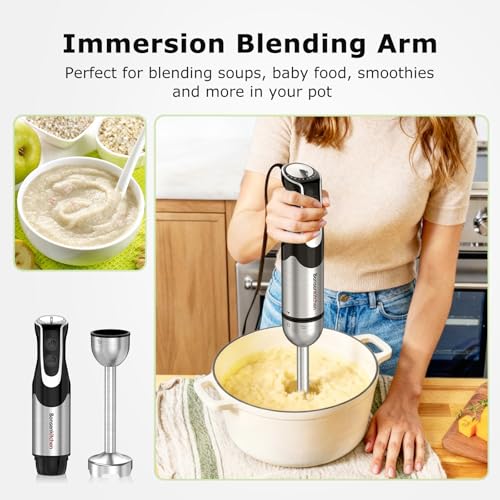 Bonsenkitchen 4-in-1 Immersion Blender Handheld with Food Processor, 12 Speeds Hand Blender with Turbo Mode, Stainless Steel Blade, Egg Whisk, Beaker & Chopper Bowl, Stick Mixer for Smoothie, Puree - My Kitchen Products