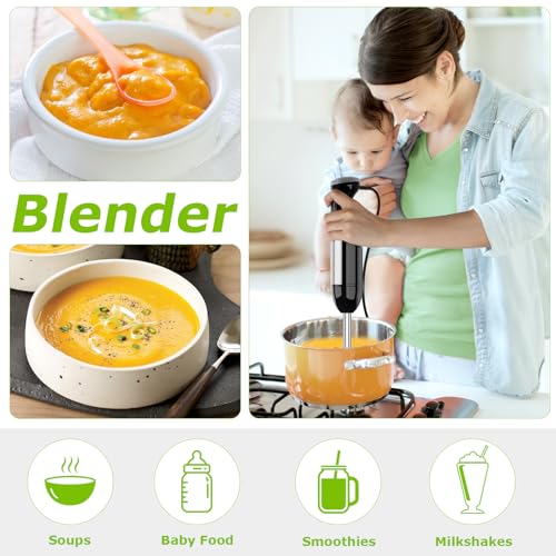 Bonsenkitchen Immersion Blender Handheld with Food Processor, 20 Speeds Hand Blender with Turbo Mode, Stainless Steel Blade, Egg Whisk, Beaker & Chopper Bowl, Hand Mixer for Smoothie, Soup, Baby Food - My Kitchen Products
