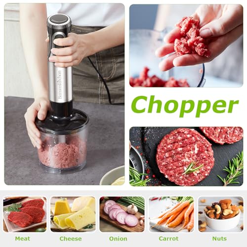 Bonsenkitchen Immersion Blender Handheld with Food Processor, 20 Speeds Hand Blender with Turbo Mode, Stainless Steel Blade, Egg Whisk, Beaker & Chopper Bowl, Hand Mixer for Smoothie, Soup, Baby Food - My Kitchen Products