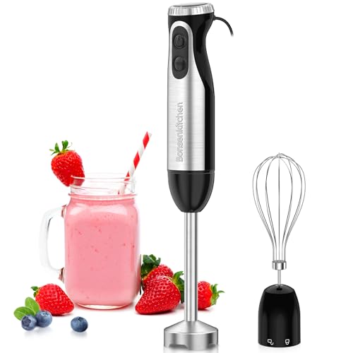 Bonsenkitchen Immersion Handheld Blender with Whisk, 20-Speed & Turbo Mode Hand Blender Stick 500W, 304 Stainless Steel Hand Blender for Soup, Smoothie, Puree, Baby Food - My Kitchen Products