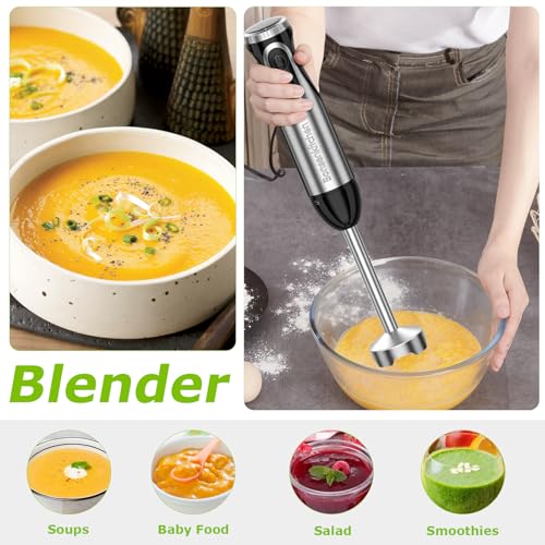 Bonsenkitchen Immersion Handheld Blender with Whisk, 20-Speed & Turbo Mode Hand Blender Stick 500W, 304 Stainless Steel Hand Blender for Soup, Smoothie, Puree, Baby Food - My Kitchen Products