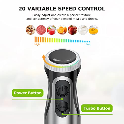 Bonsenkitchen Immersion Handheld Blender with Whisk, 20-Speed & Turbo Mode Hand Blender Stick 500W, 304 Stainless Steel Hand Blender for Soup, Smoothie, Puree, Baby Food - My Kitchen Products