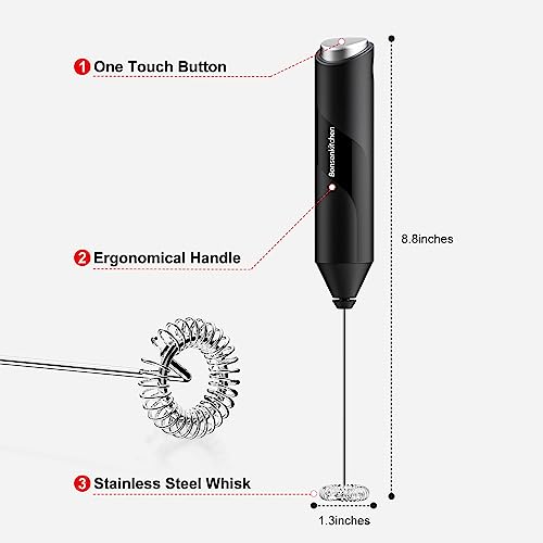 Bonsenkitchen Powerful Milk Frother for Coffee, Fast Handheld Drink Mixer with Stainless Steel Whisk, Battery Operated Hand Frother Stirrer Wand-Black - My Kitchen Products