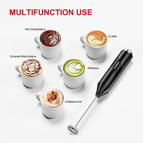 Bonsenkitchen Powerful Milk Frother for Coffee, Fast Handheld Drink Mixer with Stainless Steel Whisk, Battery Operated Hand Frother Stirrer Wand-Black - My Kitchen Products
