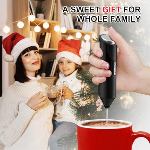 Bonsenkitchen Powerful Milk Frother for Coffee, Fast Handheld Drink Mixer with Stainless Steel Whisk, Battery Operated Hand Frother Stirrer Wand-Black - My Kitchen Products