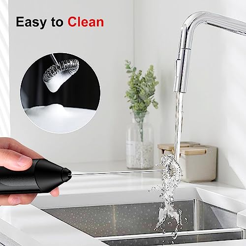 Bonsenkitchen Powerful Milk Frother for Coffee, Fast Handheld Drink Mixer with Stainless Steel Whisk, Battery Operated Hand Frother Stirrer Wand-Black - My Kitchen Products