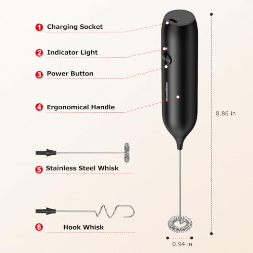 Bonsenkitchen Rechargeable Milk Frother Handheld, Charging USB-C - My Kitchen Products