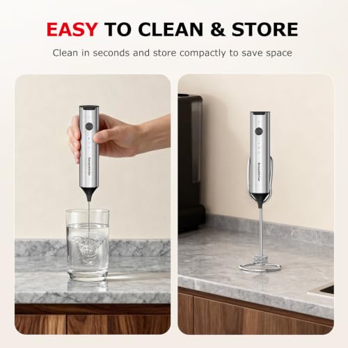 Bonsenkitchen Rechargeable Milk Frother with Stand, 3-Speed Handheld Coffee Frother, Dual Spring Whisk Electric Hand Frother Wand Drink Mixer for Lattes Cappuccino Protein, Kitchen Gifts - My Kitchen Products