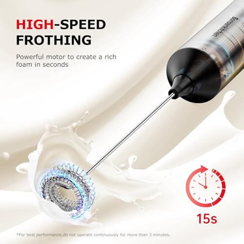 Bonsenkitchen Rechargeable Milk Frother with Stand, 3-Speed Handheld Coffee Frother, Dual Spring Whisk Electric Hand Frother Wand Drink Mixer for Lattes Cappuccino Protein, Kitchen Gifts - My Kitchen Products