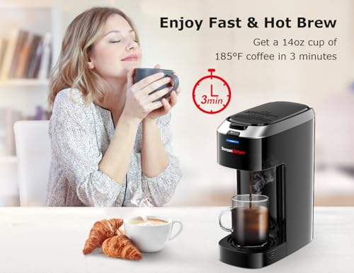 Bonsenkitchen Single Serve Coffee Maker K Cup Pod with 6-14oz Brew Size- 3 Min Fast Brewing Machine with Strength Control, BPA-free Materials, Fits 6.6" Travel Mugs, Silver, Upgrade - My Kitchen Products