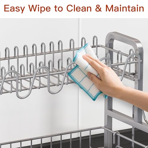 BOOSINY 2 Tier Dish Drainer Drying Rack for Kitchen Counter, Large Stainless Steel Dish Dryer with Drainboard, Big Rustproof Metal Space Saving Countertop Plate Strainer with Utensil Holder, Sliver - My Kitchen Products