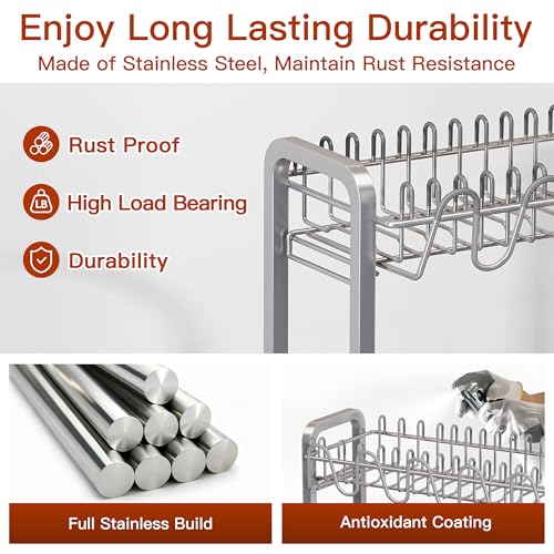 BOOSINY 2 Tier Dish Drainer Drying Rack for Kitchen Counter, Large Stainless Steel Dish Dryer with Drainboard, Big Rustproof Metal Space Saving Countertop Plate Strainer with Utensil Holder, Sliver - My Kitchen Products