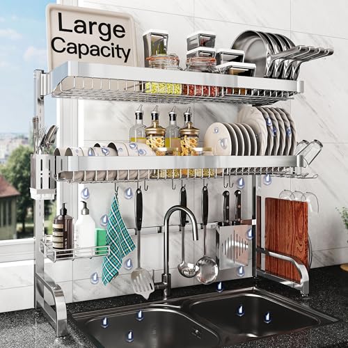 BOOSINY Over The Sink Dish Drying Rack, Extra Large Capacity Dish Drainer - My Kitchen Products