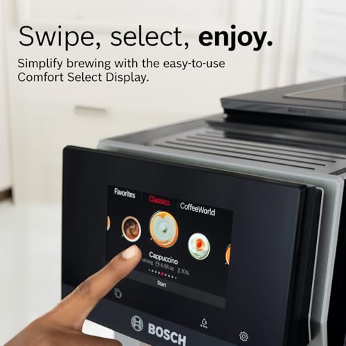 Bosch Fully Automatic Coffee and Espresso Machine - 35 Drinks, Double Cup Barista Style Super Coffee Maker - Touchscreen, Large Bean Capacity - Easy Clean, Maintenance - Black - TPU60309 - My Kitchen Products