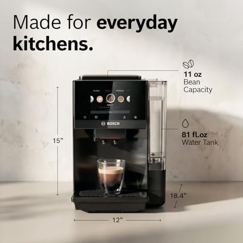 Bosch Fully Automatic Coffee and Espresso Machine - 35 Drinks, Double Cup Barista Style Super Coffee Maker - Touchscreen, Large Bean Capacity - Easy Clean, Maintenance - Black - TPU60309 - My Kitchen Products