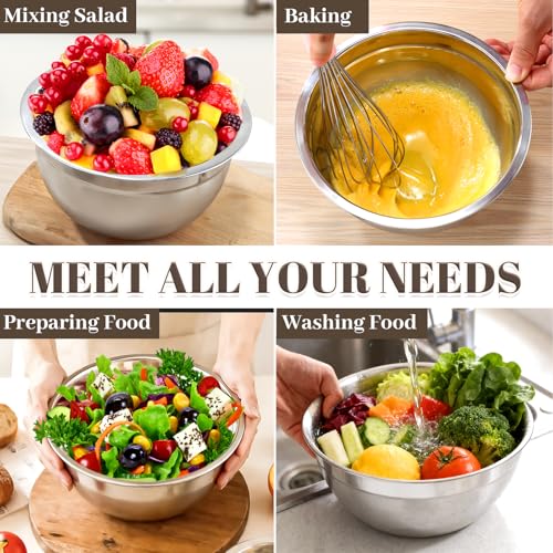 Boskermeal Mixing Bowls with Lids Set - 7PCS Nesting Mixing Bowls, Lids, Stainless Steel Mixing Bowls for Mixing, Baking & Meal Prep, Dishwasher Safe, Size 0.7/1.1/1.5/2.1/3.5/4/4.5 QT, Khaki - My Kitchen Products