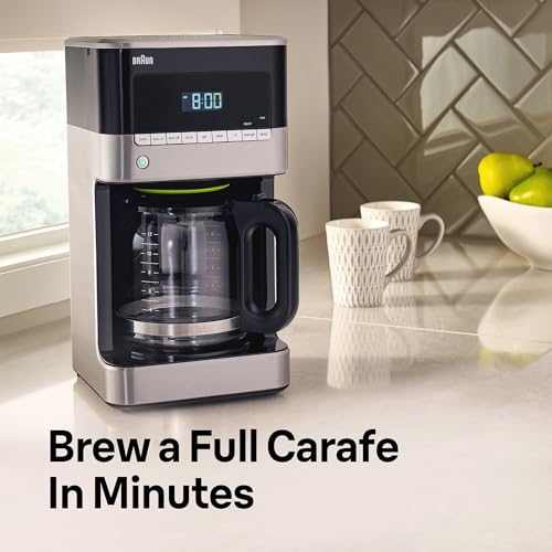 Braun BrewSense 12 Cup Drip Coffee Maker - Pause & Pour Mid Brew, Coffee Machine with 24-Hour Timer & Clock, Bold & Regular Strength, 1-4 Cup Functions, Self Clean, Auto Shutoff, Stainless Steel - My Kitchen Products