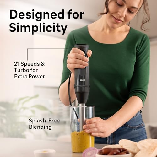 Braun MQ50001M Vario Hand Blender – 21-Speed Handheld Immersion Blender with PowerBell VPlus, TurboBoost & EasyClick Systems, Stainless Steel Blades, SplashControl, 500W, Hand Blenders for Smoothies - My Kitchen Products