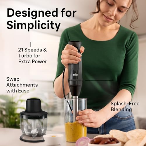 Braun MQ50202M MultiQuick Vario 5 Handheld Blender – 21-Speed Stick with Turbo Boost, Stainless Steel Blades, EasyClick System, 500W, Chopper, Whisk, Masher – Immersion Blender for Smoothies - My Kitchen Products