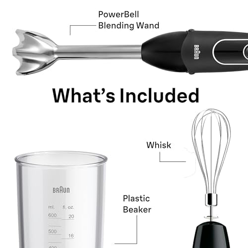 Braun MultiQuick 5 Immersion Hand Blender with Dual Speed + Turbo and Patented Technology, 350W - Includes Beaker and Whisk, Black, MQ505 - My Kitchen Products